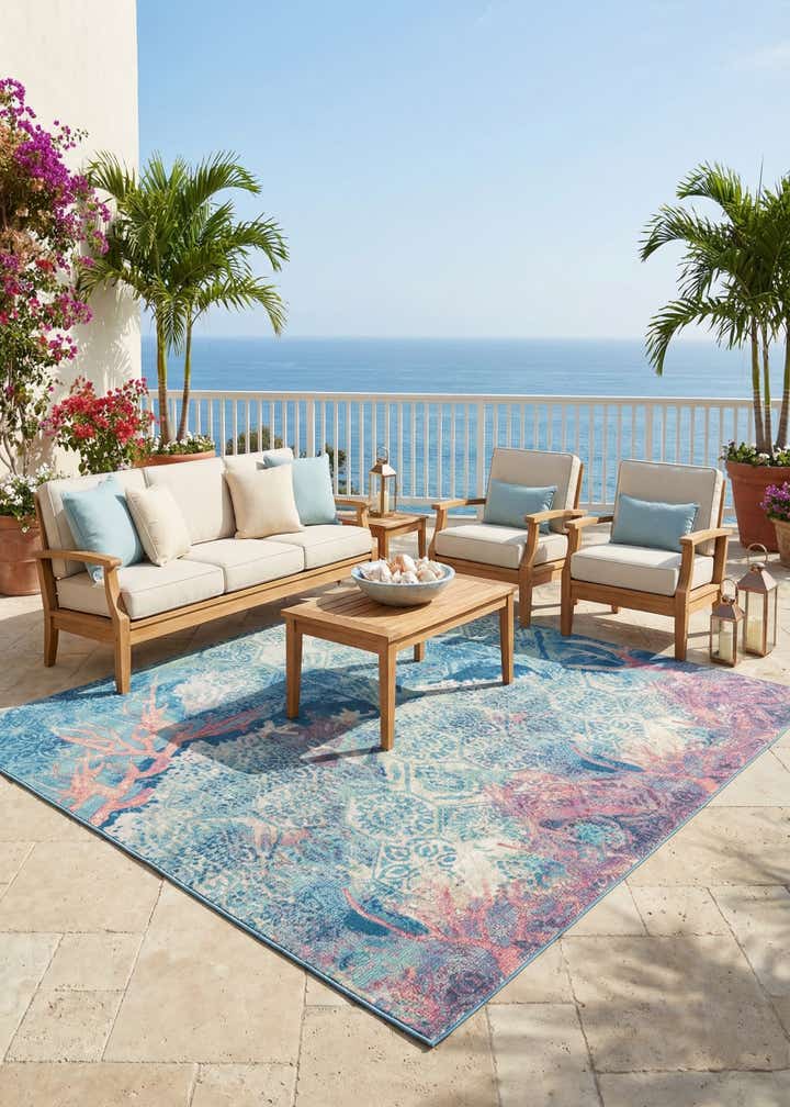 10' x 10' Easy-Clean Coastal Indoor / Outdoor Square Rug
