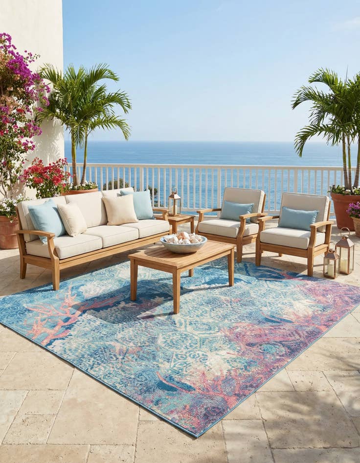 Detail image of  10' x 10'  Washable Coastal Indoor / Outdoor Square Rug