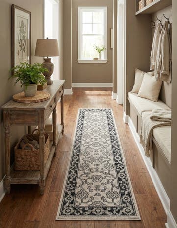 Ivory Gray Eco Traditional Runner Rug