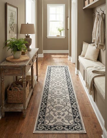 Ivory Gray Eco Traditional Runner Rug