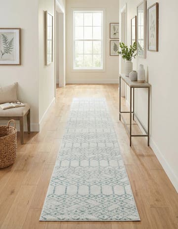 Ivory Aqua Paxon Trellis Runner Rug