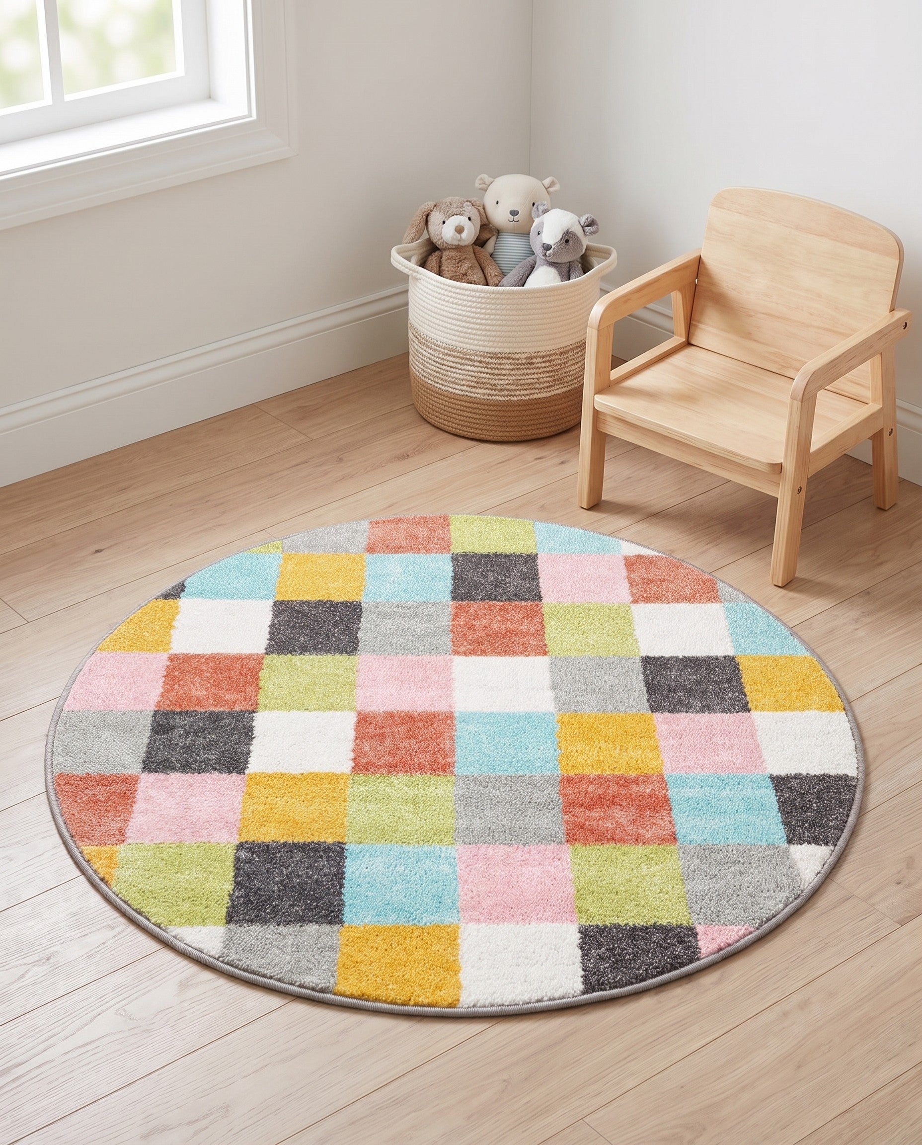 3' 3 x 3' 3 Checkered Whimsy Kids Round Rug