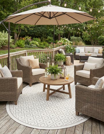 Ivory Easy-Clean Lattice Indoor / Outdoor Oval Rug