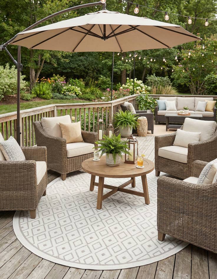 Detail image of  7' 10 x 10'  Washable Lattice Indoor / Outdoor Oval Rug