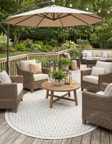 Ivory Easy-Clean Lattice Indoor / Outdoor Oval Rug