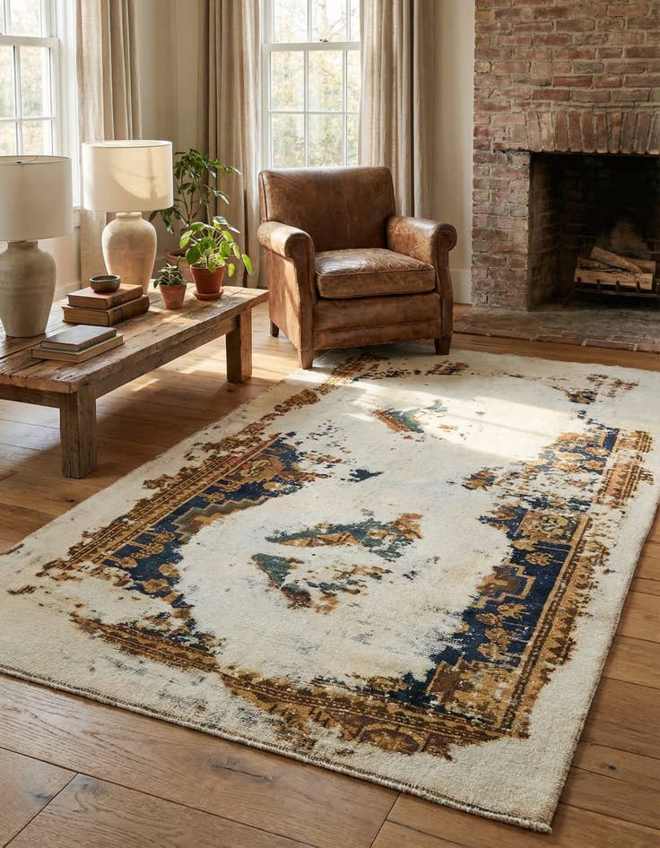 Detail image of 3' 7 x 6' 5  Hand Knotted Ultra Vintage Persian Wool Rug