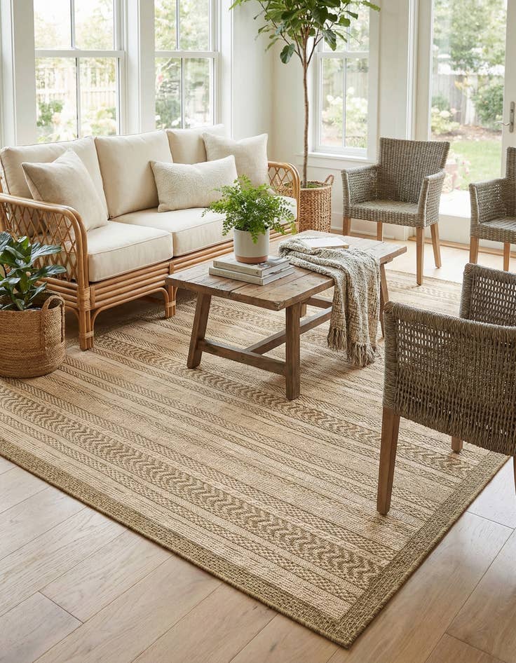 Detail image of 5' 3 x 8'  Washable Border Indoor / Outdoor Rug