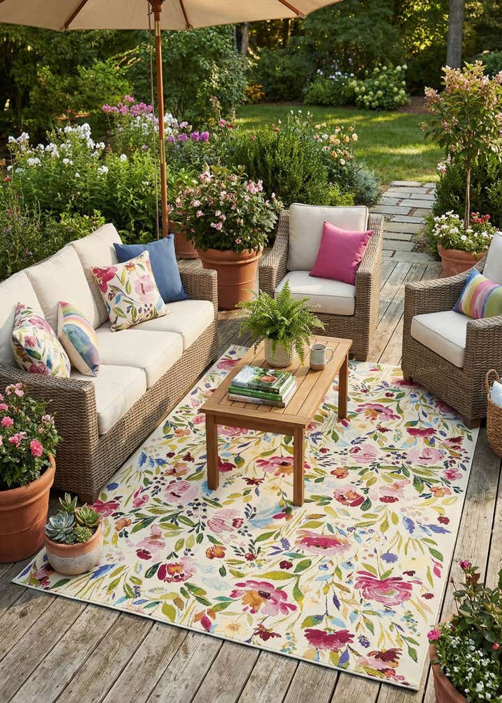 6' x 9' Easy-Clean Botanical Indoor / Outdoor Rug