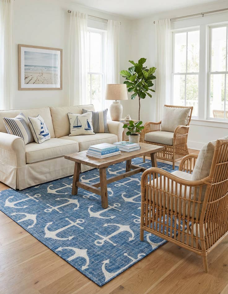 Detail image of 6' x 9'  Washable Coastal Indoor / Outdoor Rug
