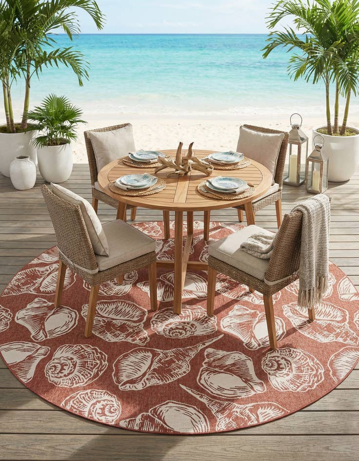 Detail image of  12' x 12'  Washable Coastal Indoor / Outdoor Round Rug