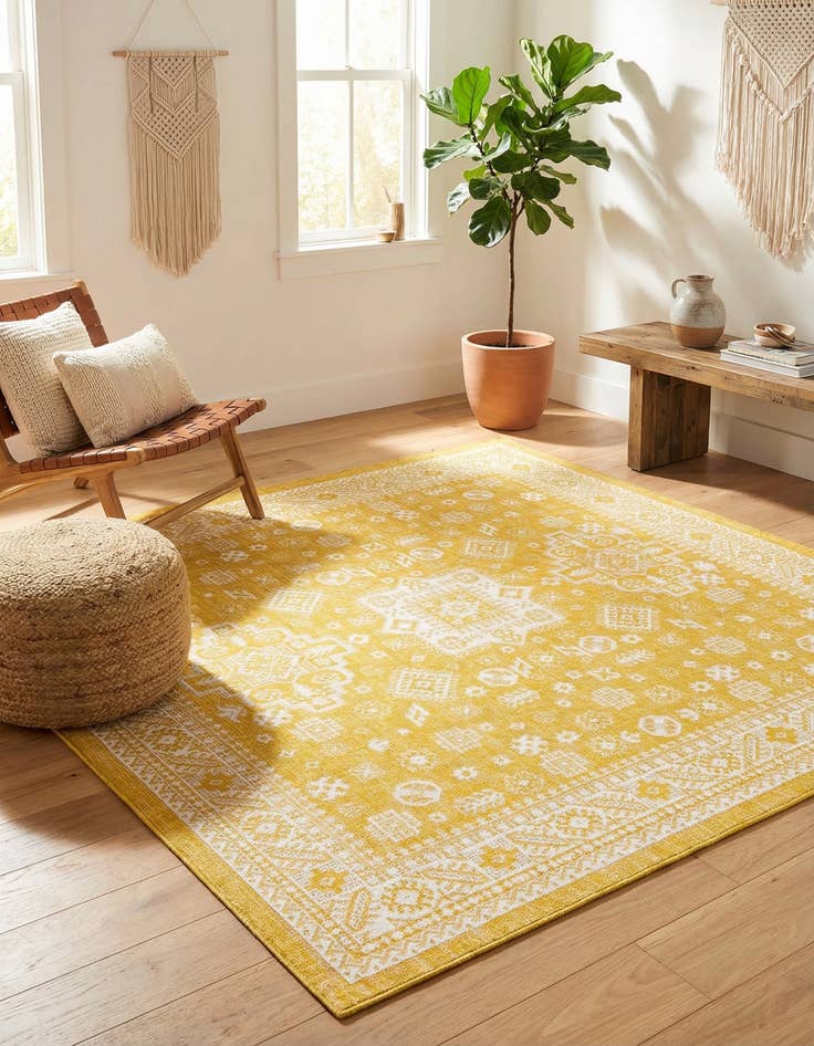 Detail image of 10' x 10'  Washable Aztec Indoor / Outdoor Square Rug