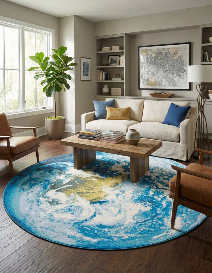 Detail image of 10' x 10'  Washable Modern Indoor / Outdoor Round Rug