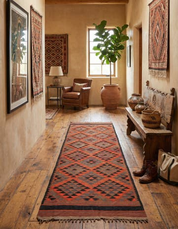 4' 8 x 14' 7 Hand Woven Kilim Fars Wool Runner Rug