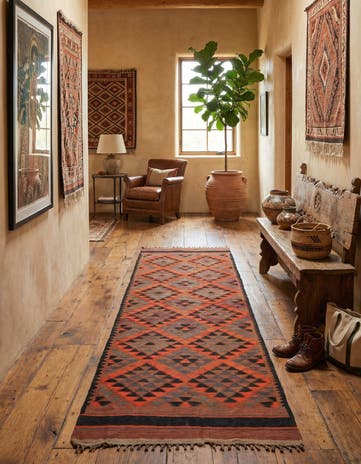 4' 8 x 14' 7 Hand Woven Kilim Fars Wool Runner Rug