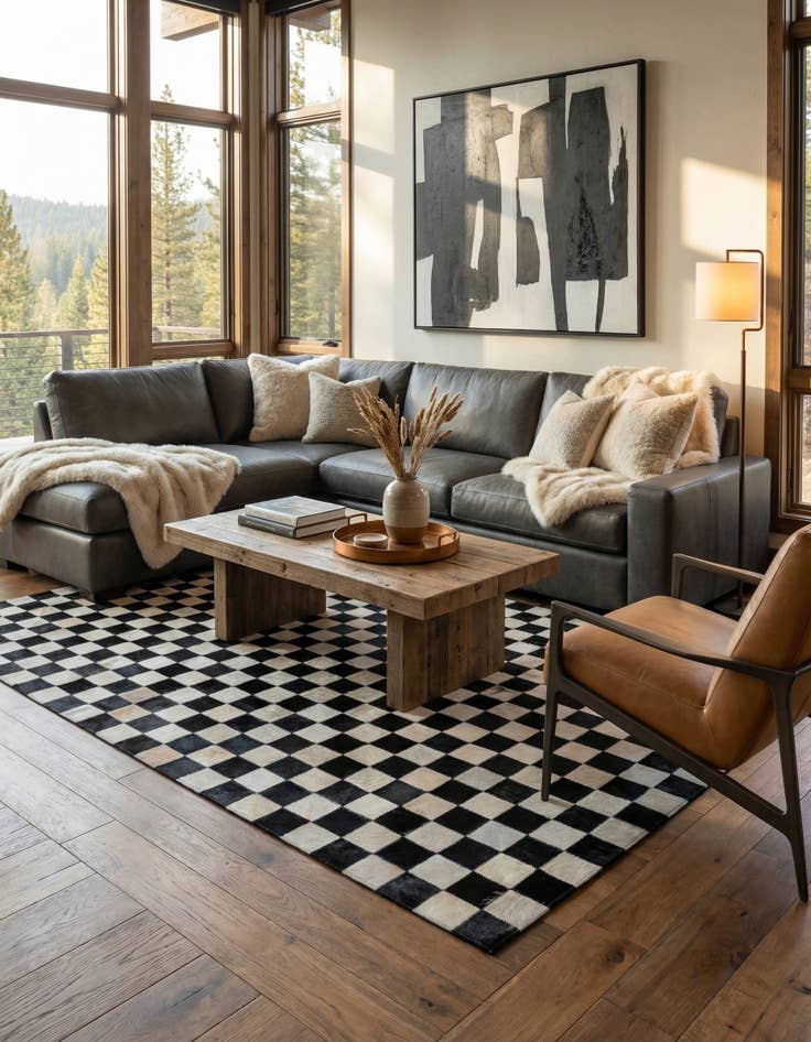 Detail image of 5' 1 x 8' Cowhide Leather Rug