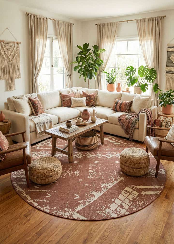 13' x 13' Easy-Clean Bohemian Indoor / Outdoor Round Rug