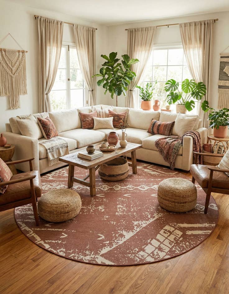 Detail image of  13' x 13'  Washable Bohemian Indoor / Outdoor Round Rug