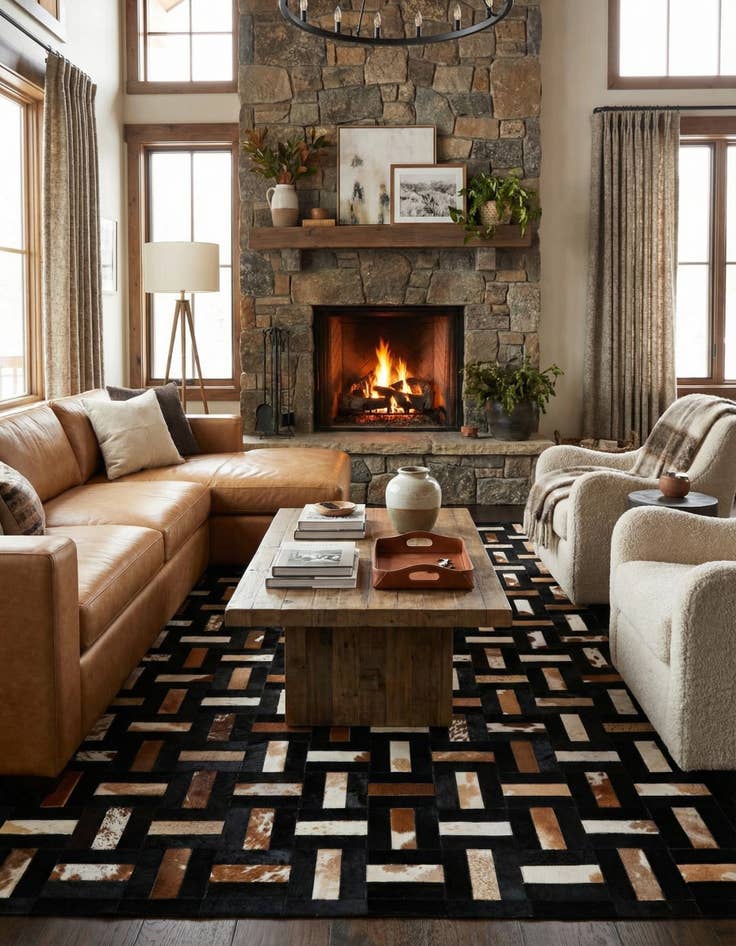 Detail image of  5' 3 x 8' 1 Cowhide - Patchwork Rug