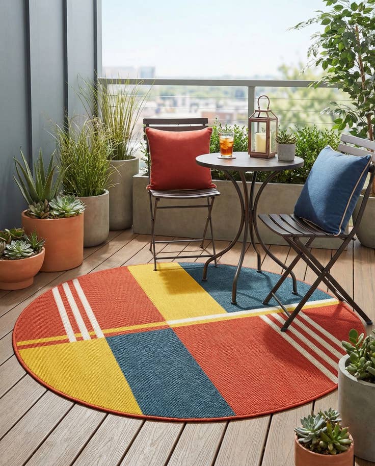 Detail image of 4' x 4' Easy-Clean Modern Indoor / Outdoor Round Rug