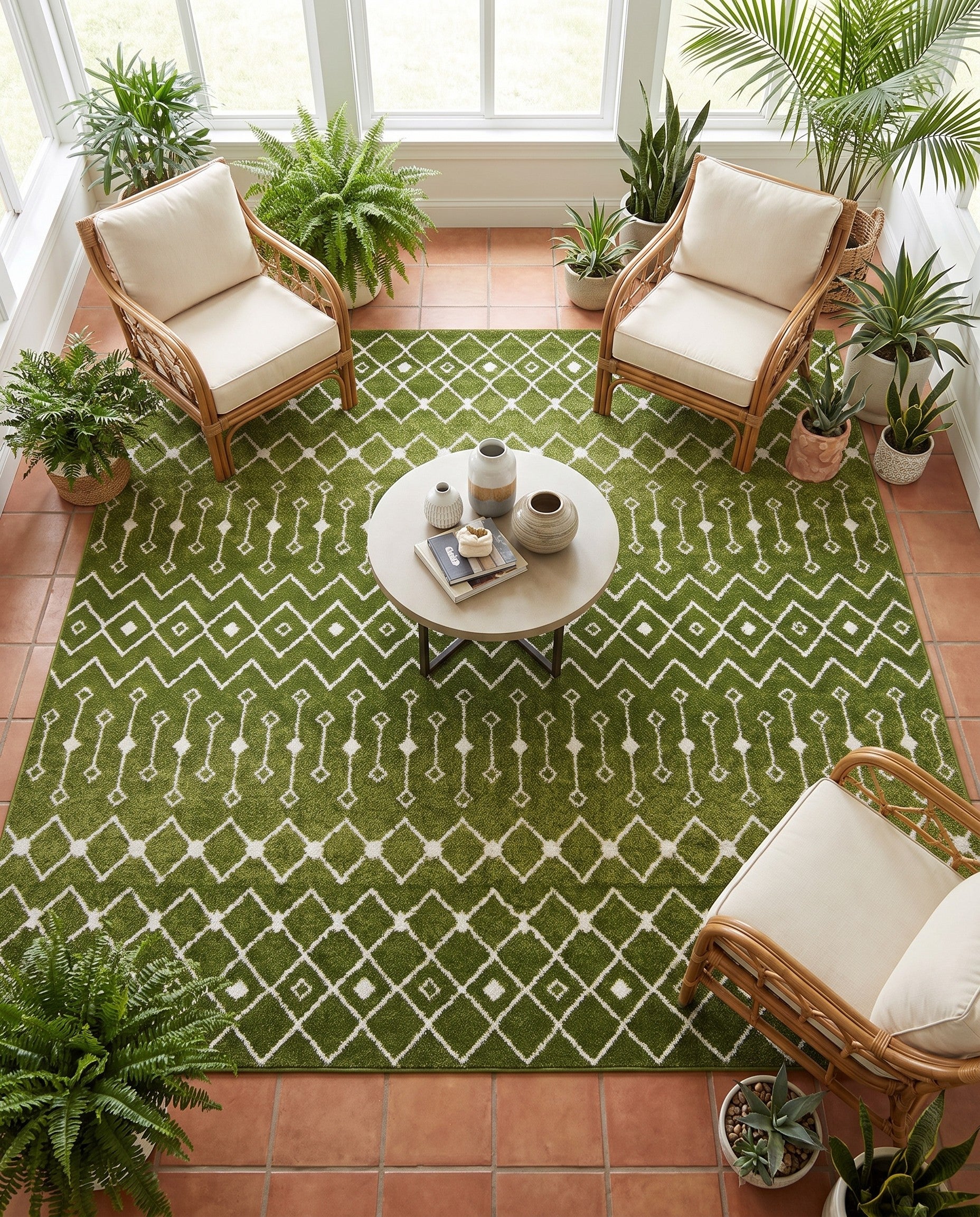 Green Moroccan Trellis Square Rug
