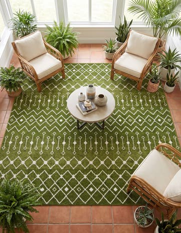 Green Moroccan Trellis Square Rug