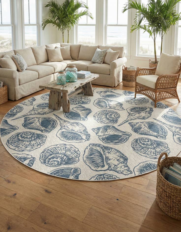 Detail image of  13' x 13'  Washable Coastal Indoor / Outdoor Round Rug