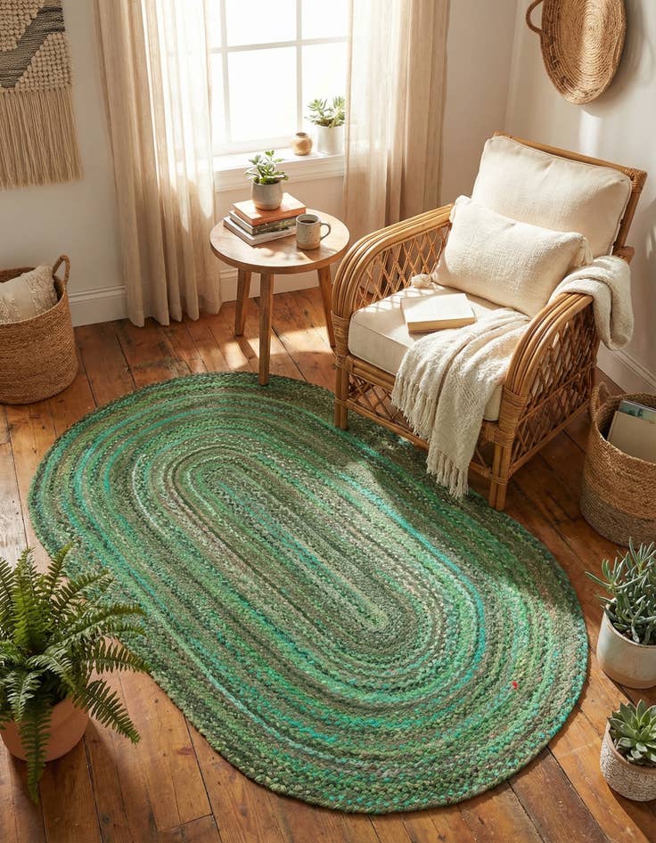 Detail image of 5' 1 x 8'  Hand Braided Chindi Oval Rug