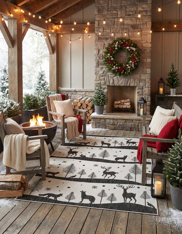 Detail image of 5' 3 x 8' Easy-Clean Holiday Indoor / Outdoor Rug