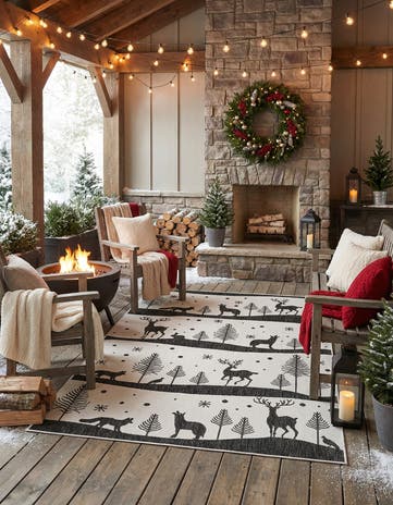 5' 3 x 8' Easy-Clean Holiday Indoor / Outdoor Rug