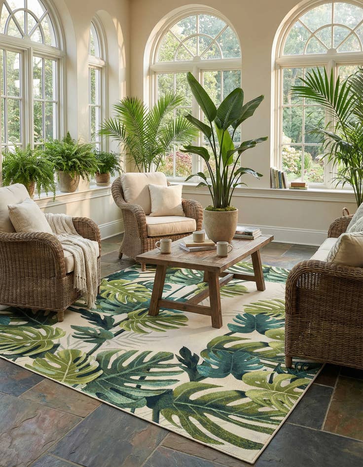 Detail image of 10' x 13'  Washable Botanical Indoor / Outdoor Rug