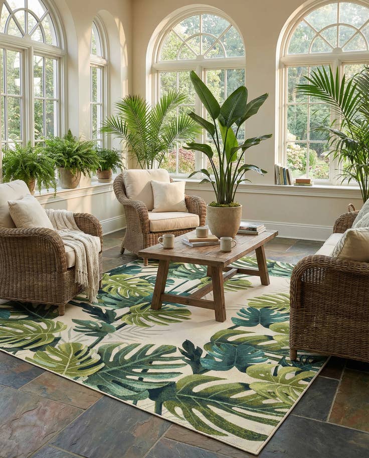 Detail image of 10' x 13' Easy-Clean Botanical Indoor / Outdoor Rug