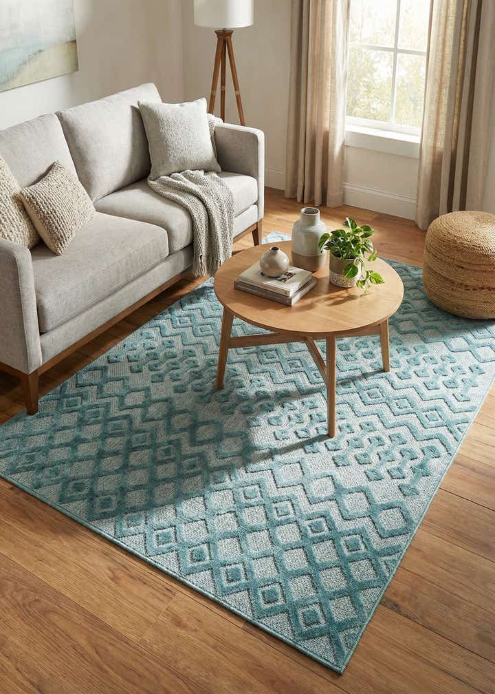 5' 3 x 8' Easy-Clean Trellis Textured Indoor / Outdoor Rug