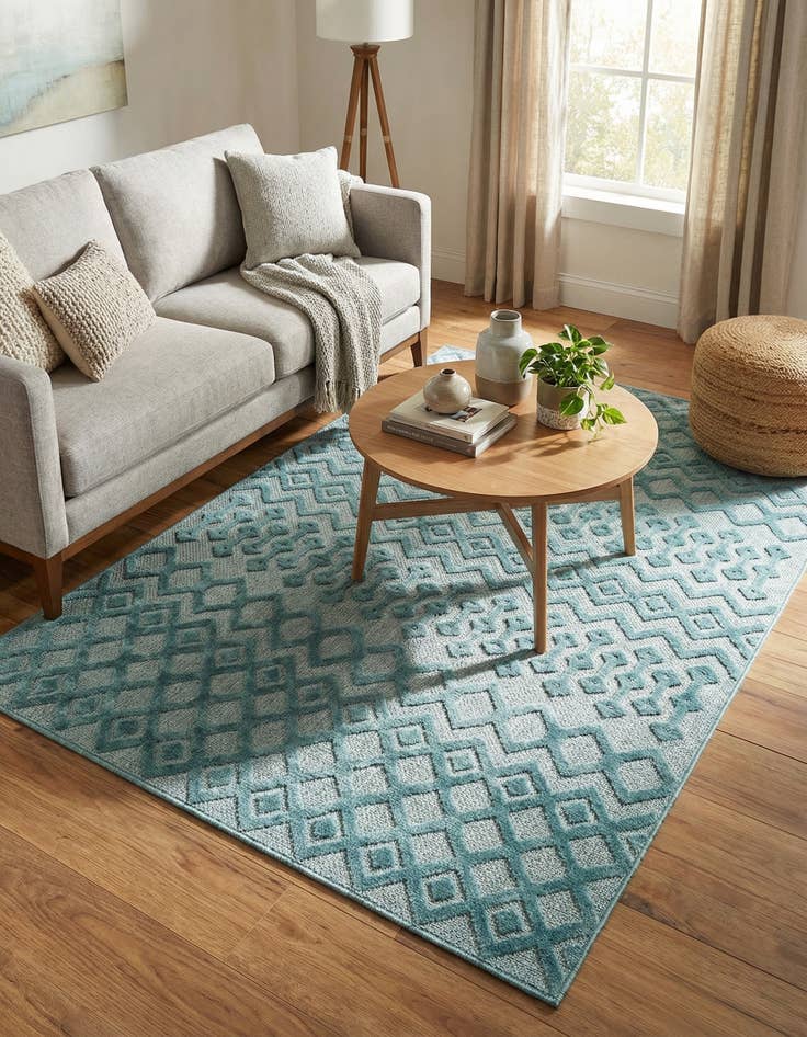 Detail image of 5' 3 x 8'  Washable Trellis Textured Indoor / Outdoor Rug