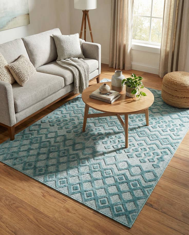 Detail image of 5' 3 x 8' Easy-Clean Trellis Textured Indoor / Outdoor Rug