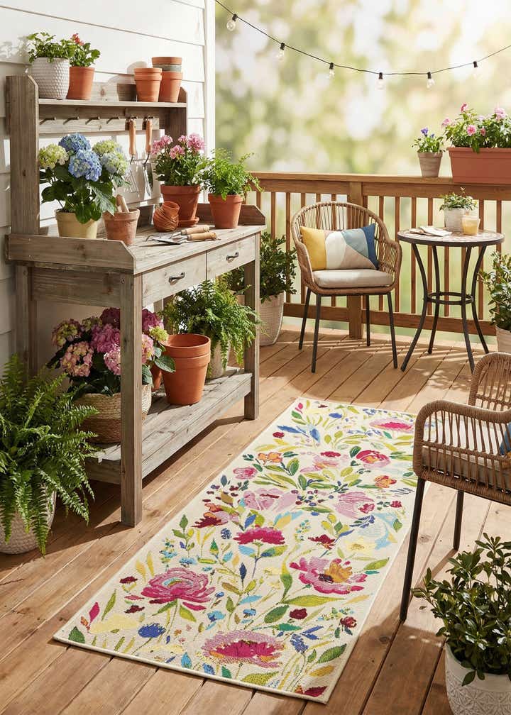 2' x 5' Easy-Clean Botanical Indoor / Outdoor Runner Rug
