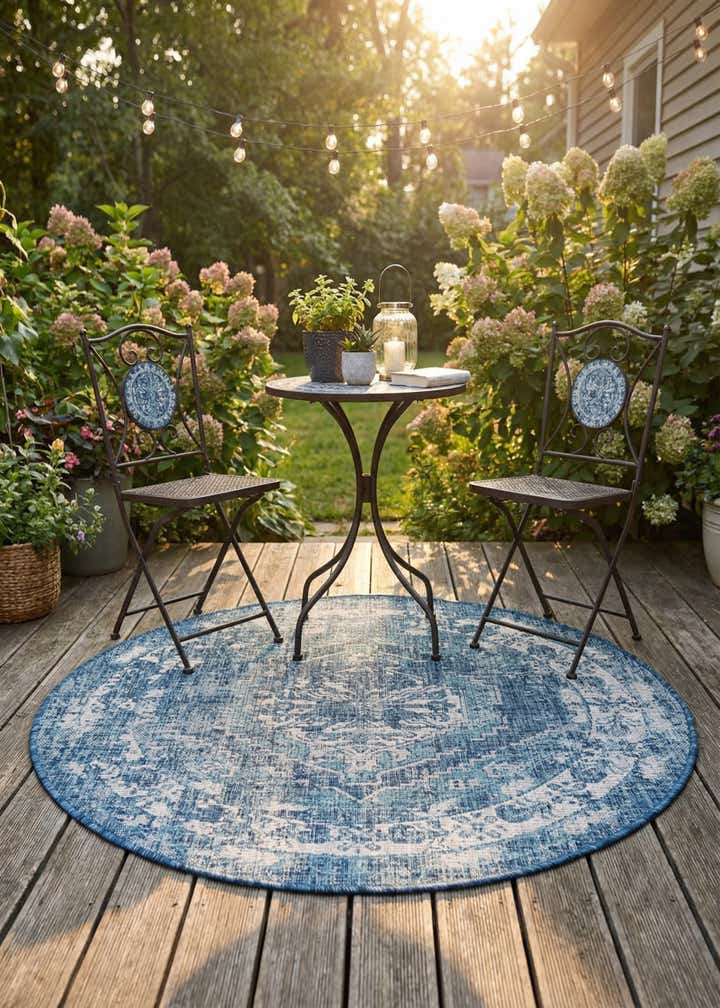 4' x 4' Easy-Clean Traditional Indoor / Outdoor Round Rug