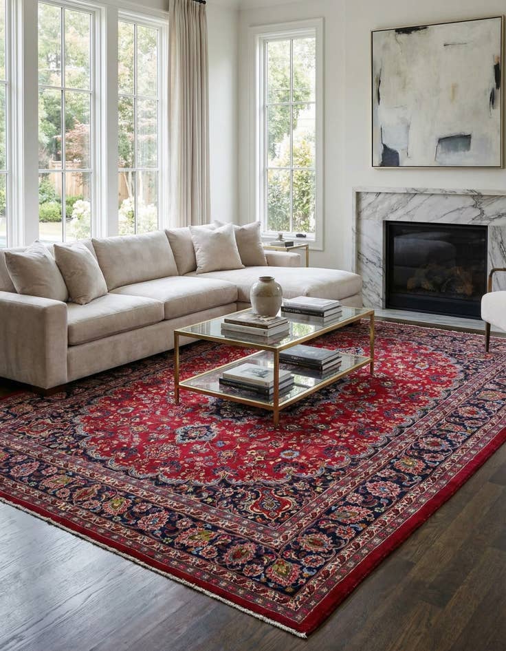 Detail image of 9' 10 x 12' 7  Hand Knotted Mashad Persian Wool Rug