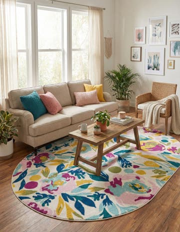 White Bloom Oval Rug