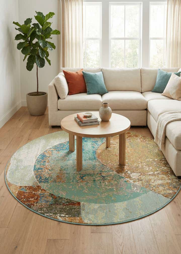 6' 1 x 6' 1 Easy-Clean Modern Indoor / Outdoor Round Rug