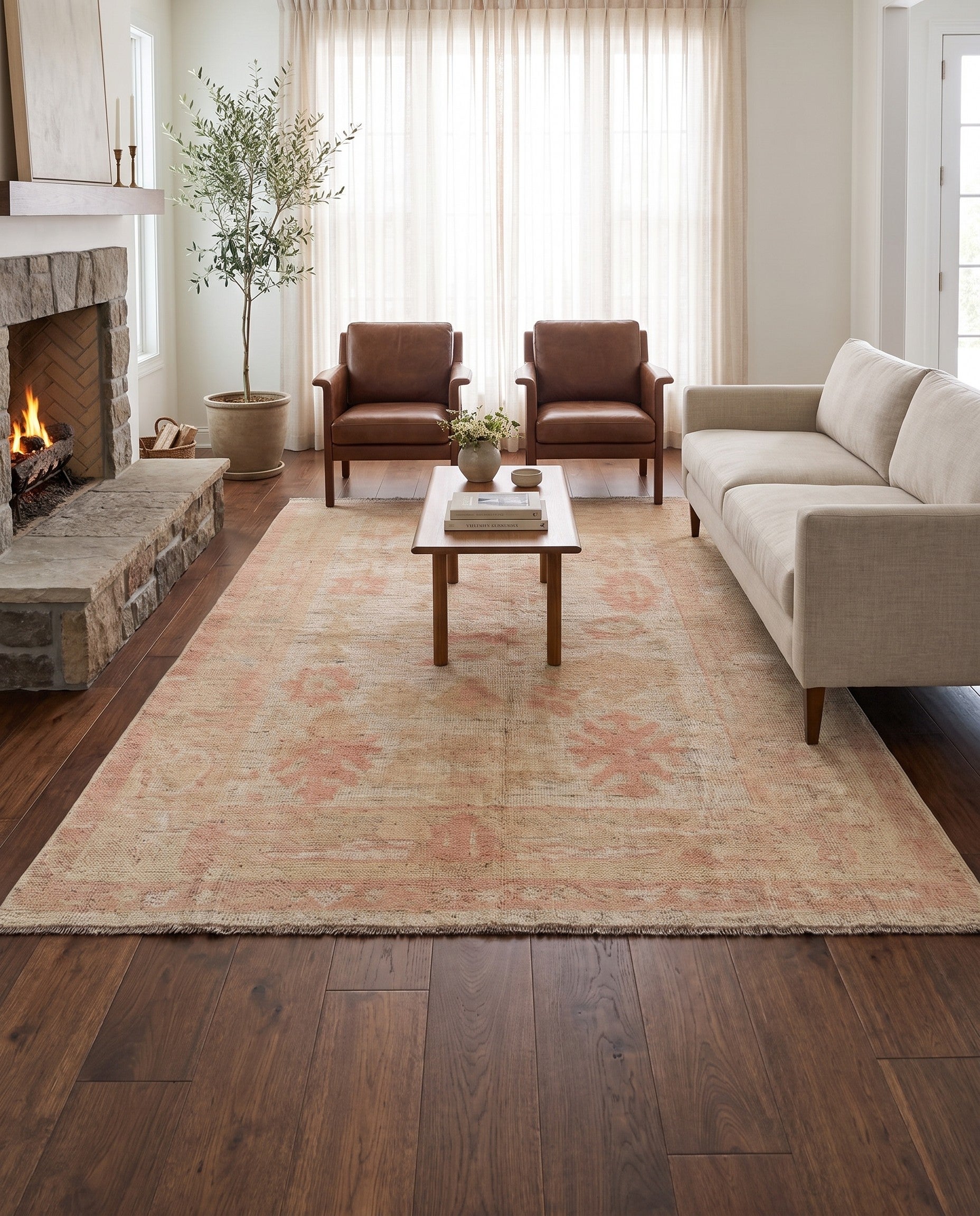 5' 1 x 6' 9 Hand Knotted Oushak Wool Rug