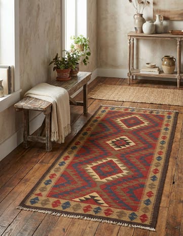 3' 5 x 6' 4 Hand Woven Kilim Maymana Wool Runner Rug