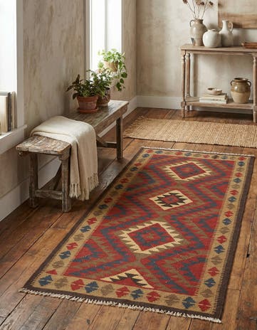 3' 5 x 6' 4 Hand Woven Kilim Maymana Wool Runner Rug