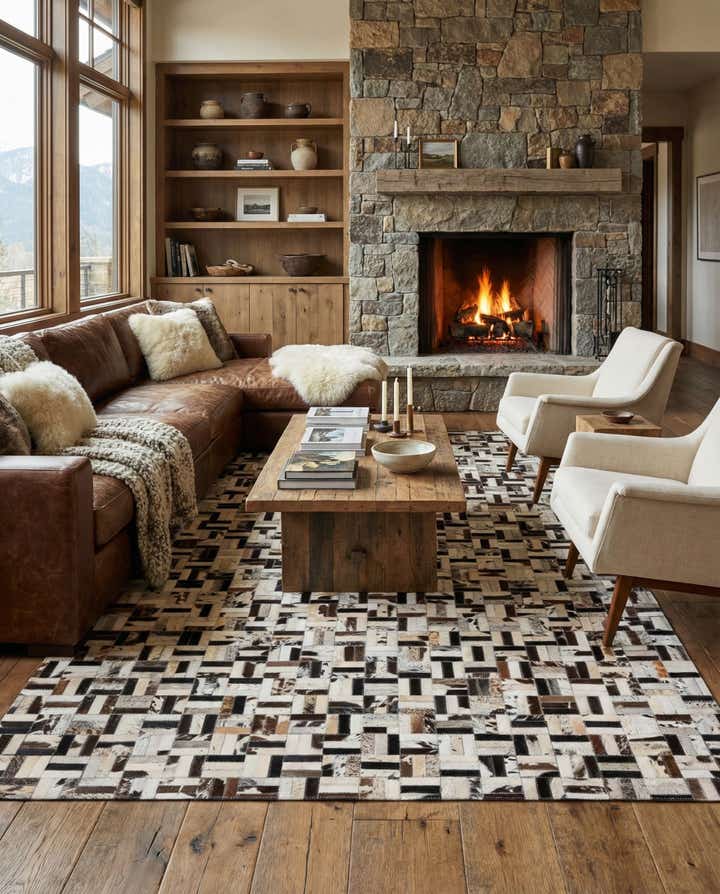 5' x 8' Cowhide Leather Rug