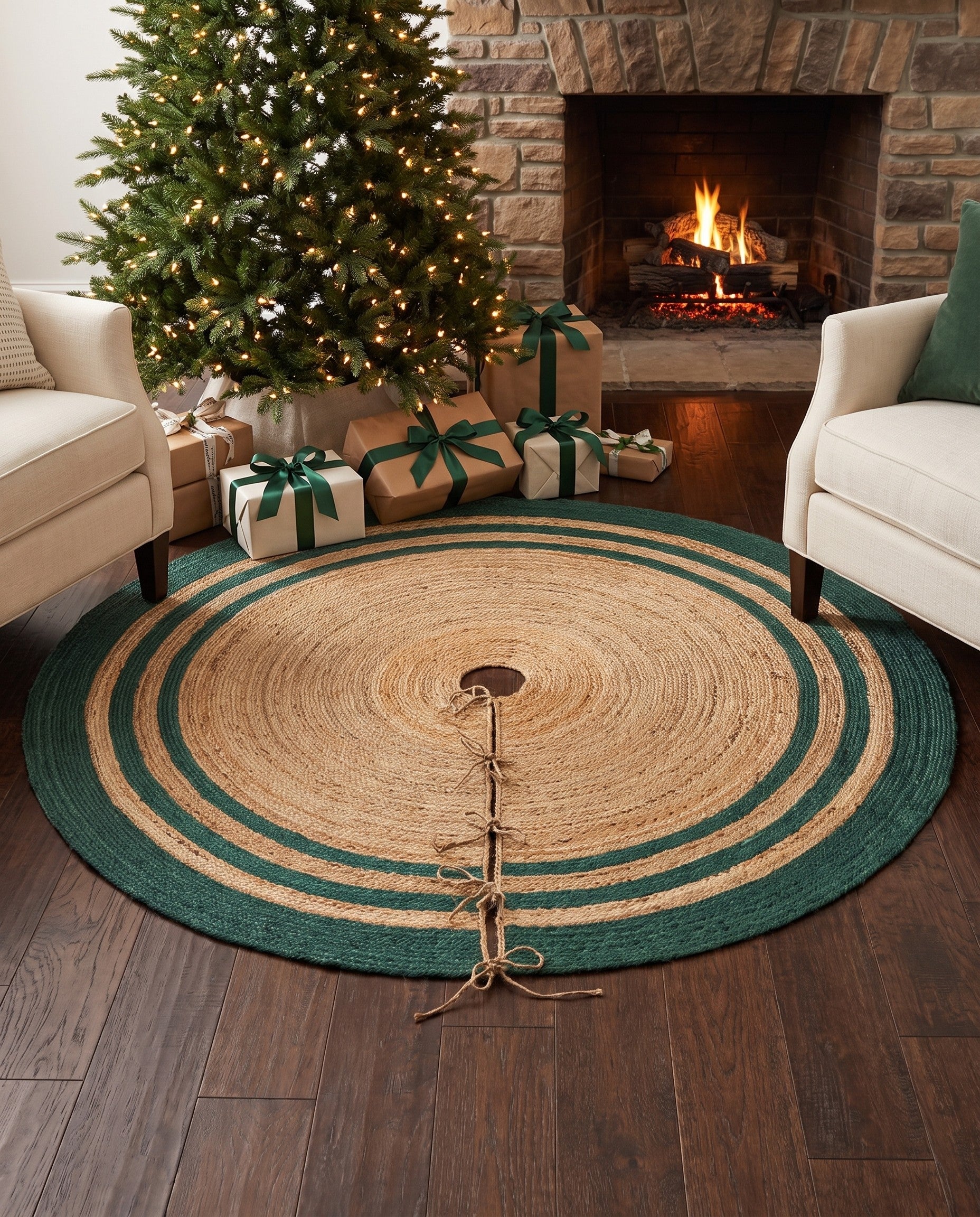 6' 1 x 6' 1 Hand Braided Christmas Tree Skirt