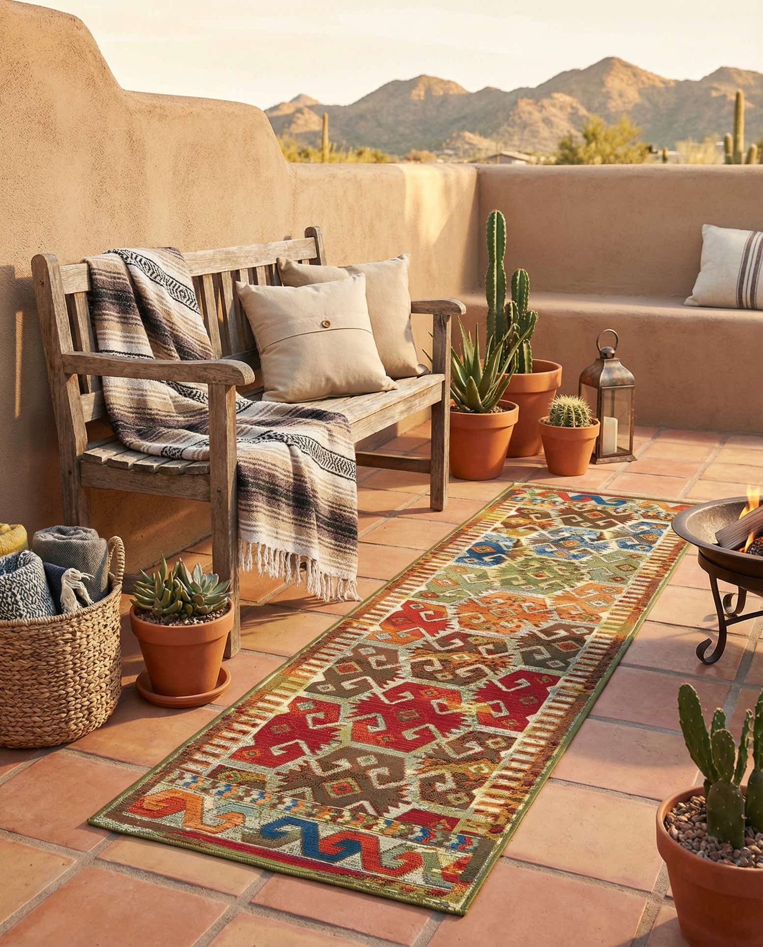 2' x 8' Easy-Clean Southwestern Indoor / Outdoor Runner Rug