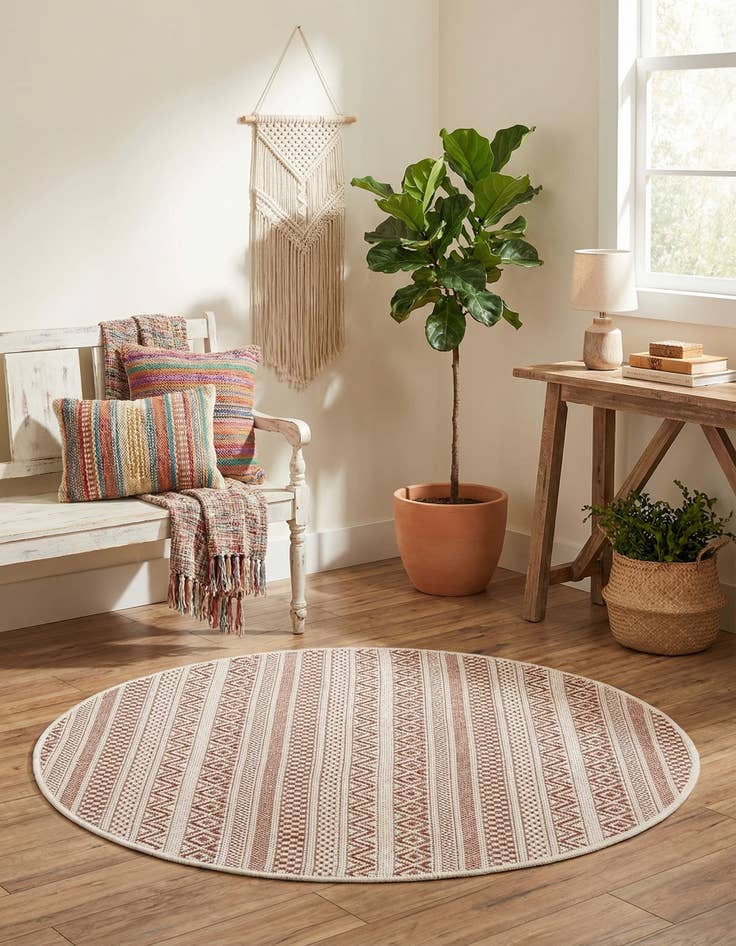 Detail image of 3' x 3'  Washable Striped Indoor / Outdoor Round Rug