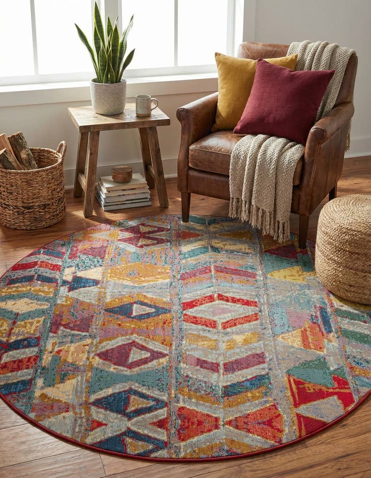 Detail image of 6' x 6'  Washable Modern Indoor / Outdoor Round Rug