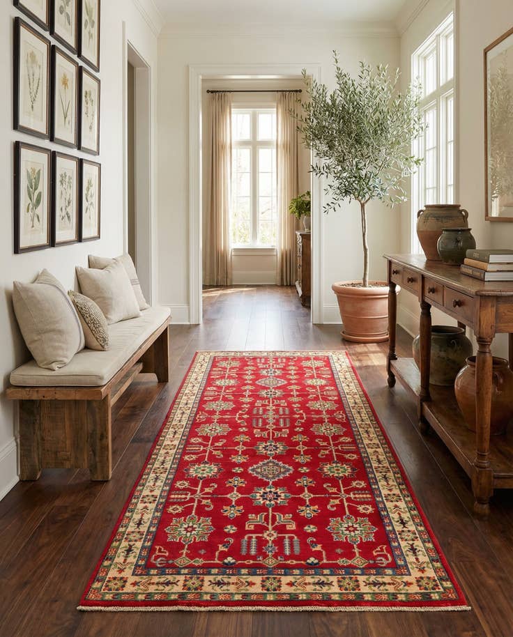 Detail image of 4' x 10' Hand Knotted Kazak Runner Rug