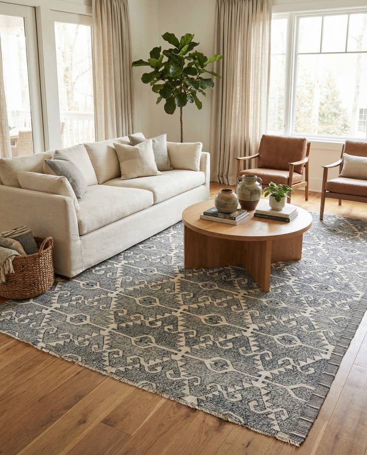 Detail image of 7' x 9' 4 Hand Woven Kilim Modern Wool Rug