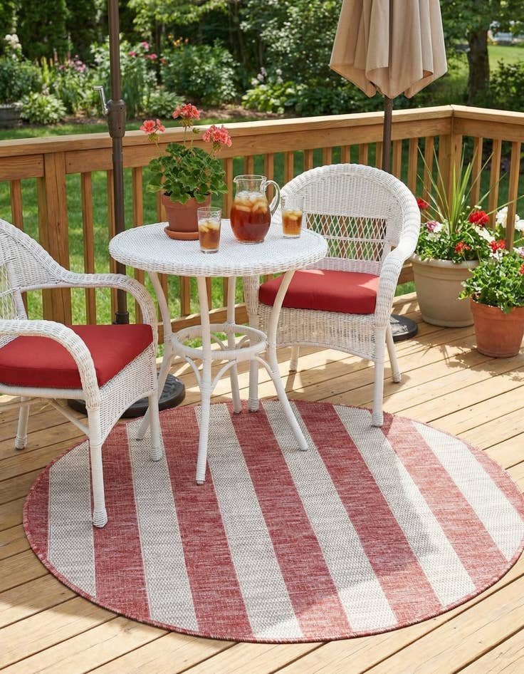 Detail image of 4' x 4' Easy-Clean Ribbon Indoor / Outdoor Round Rug